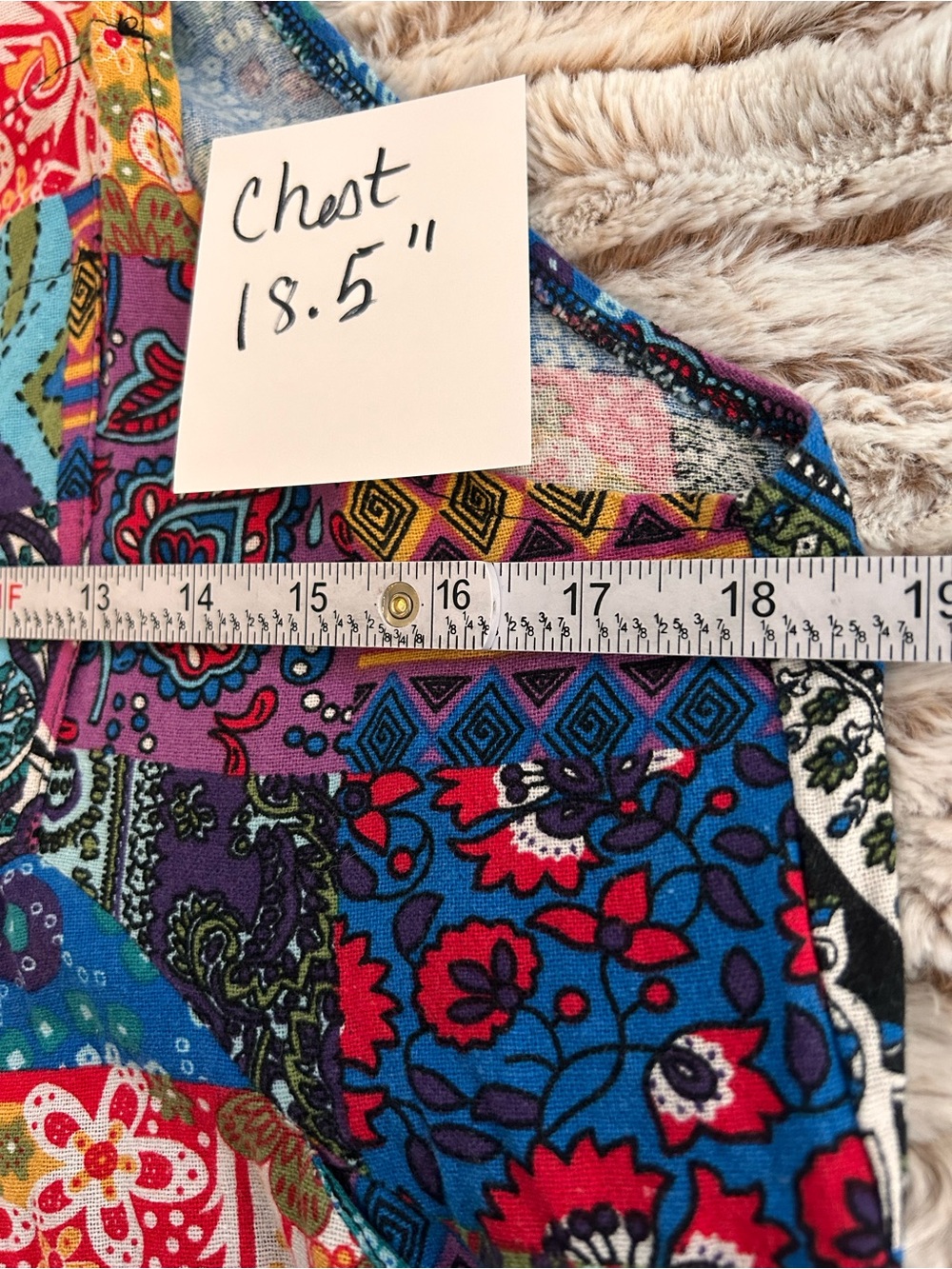 Multicolor Patchwork Print Women's Overalls Cotton with Pockets Size Large - Picture 8 of 10